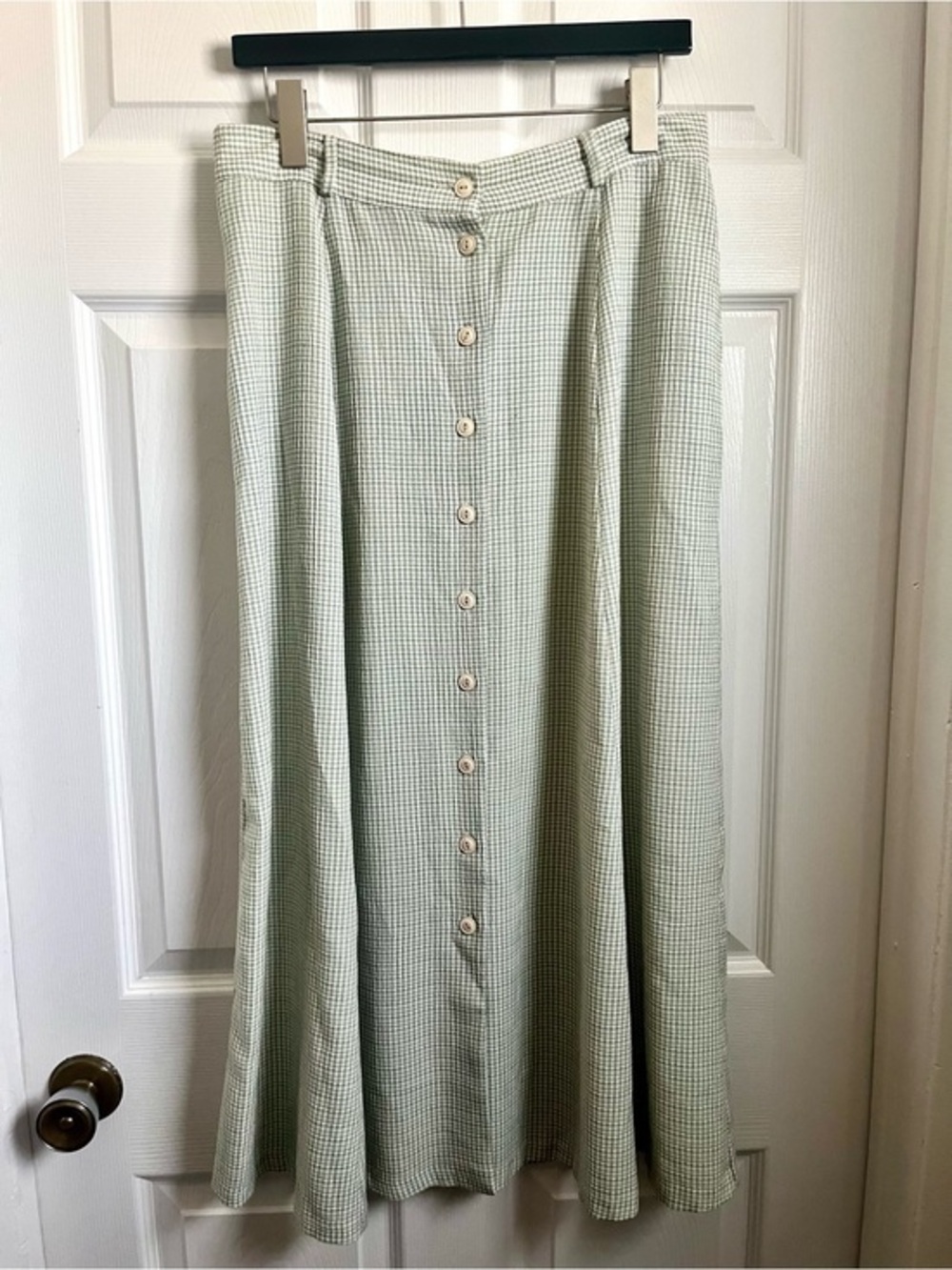 Vintage Emotions A-Line Skirt Medium Green High Waist Buttons Cottagecore Plaid
